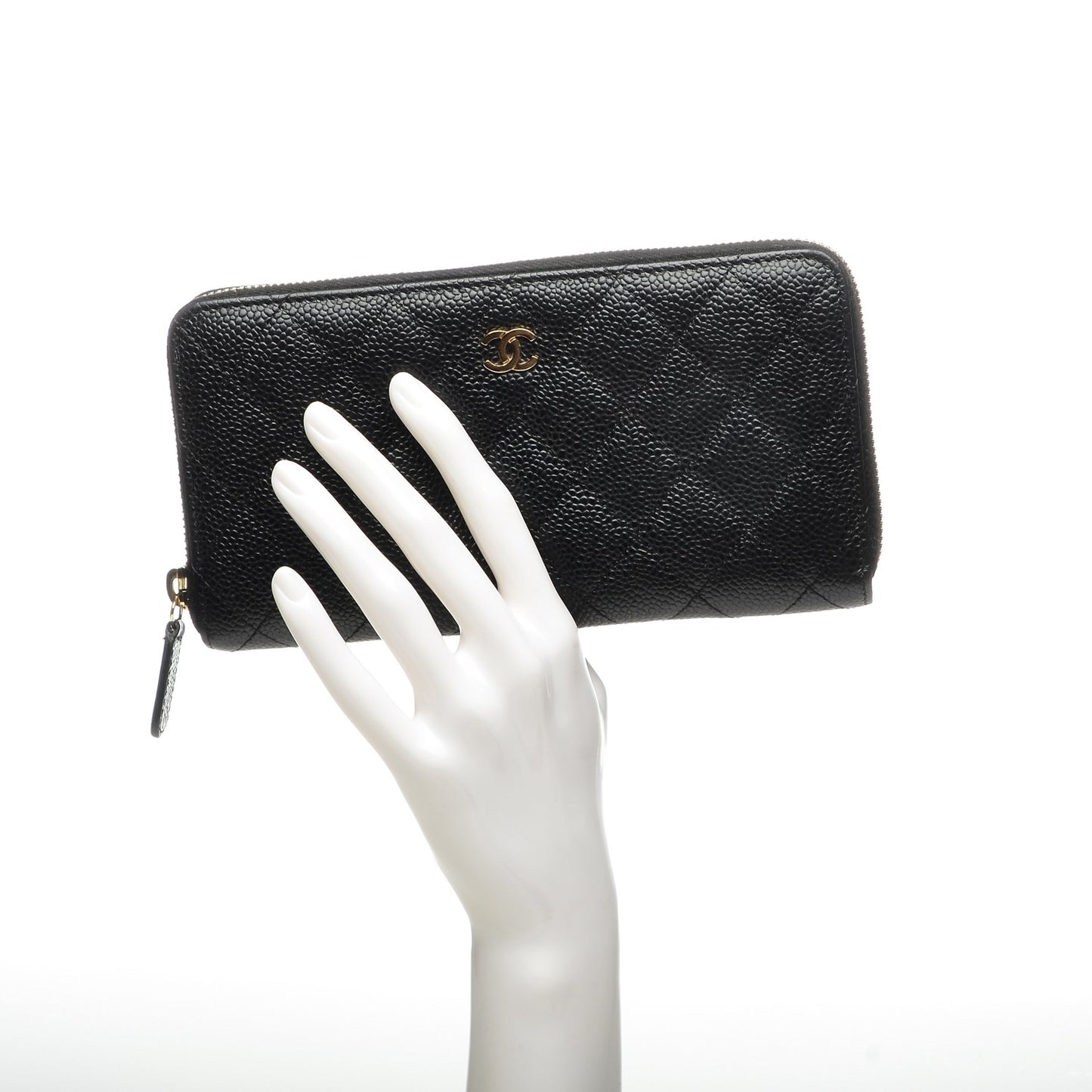 Caviar Quilted Large Gusset Zip Around Wallet Black