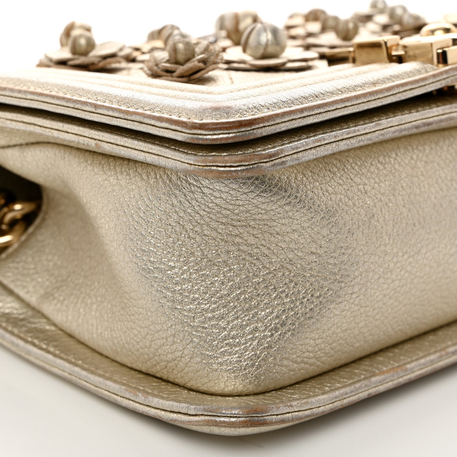 Chanel Metallic Calfskin Quilted Camellia Small Boy Flap Gold 9 of 18
