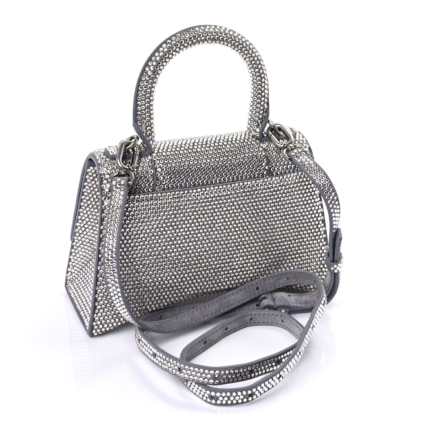 Balenciaga Strass Suede Hourglass Top Handle Bag XS  Smoke Grey Crystal 2 of 8