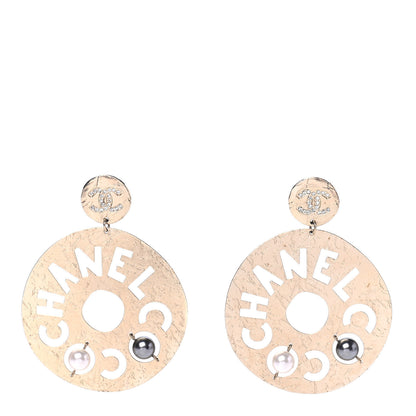 Chanel Crystal Pearl CC Papyrus Drop Earrings Gold Grey 1 of 4