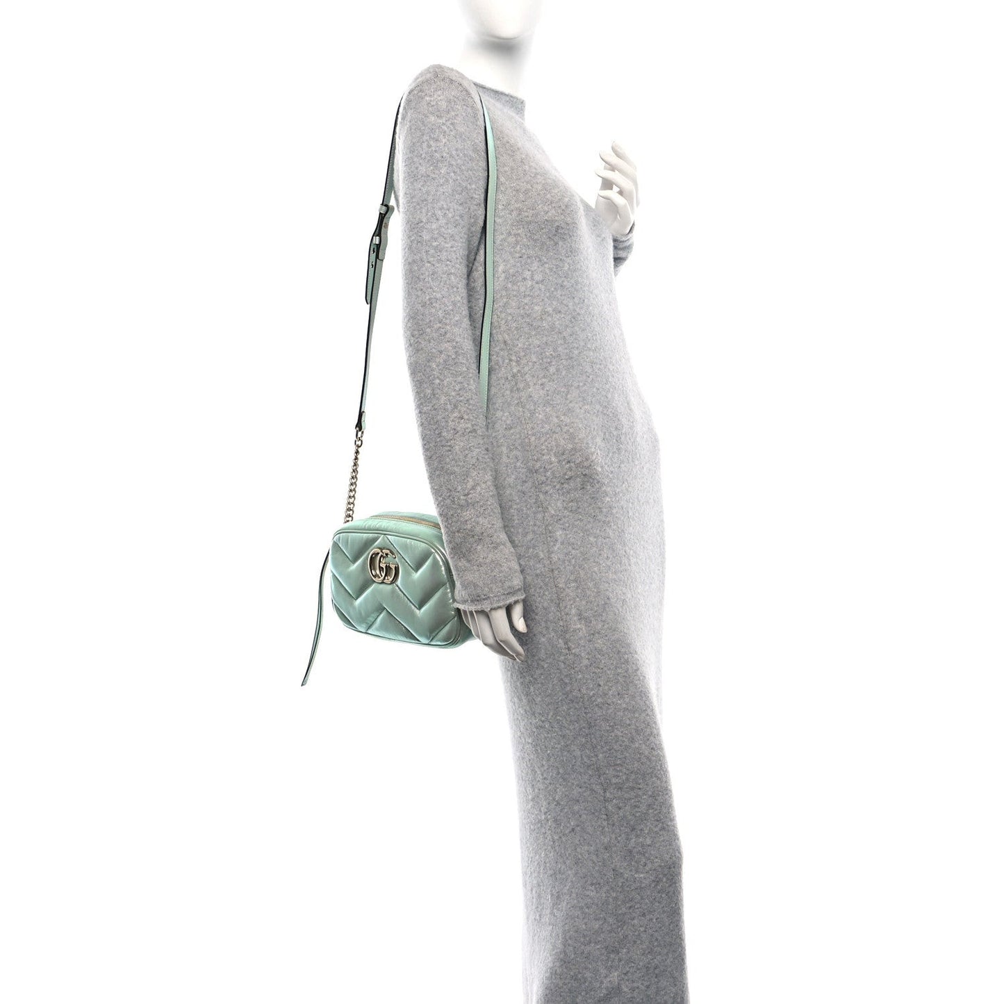 Iridescent Nappa Chevron Matelasse Small GG Marmont Chain Shoulder Bag Iridescent Salvy Green
