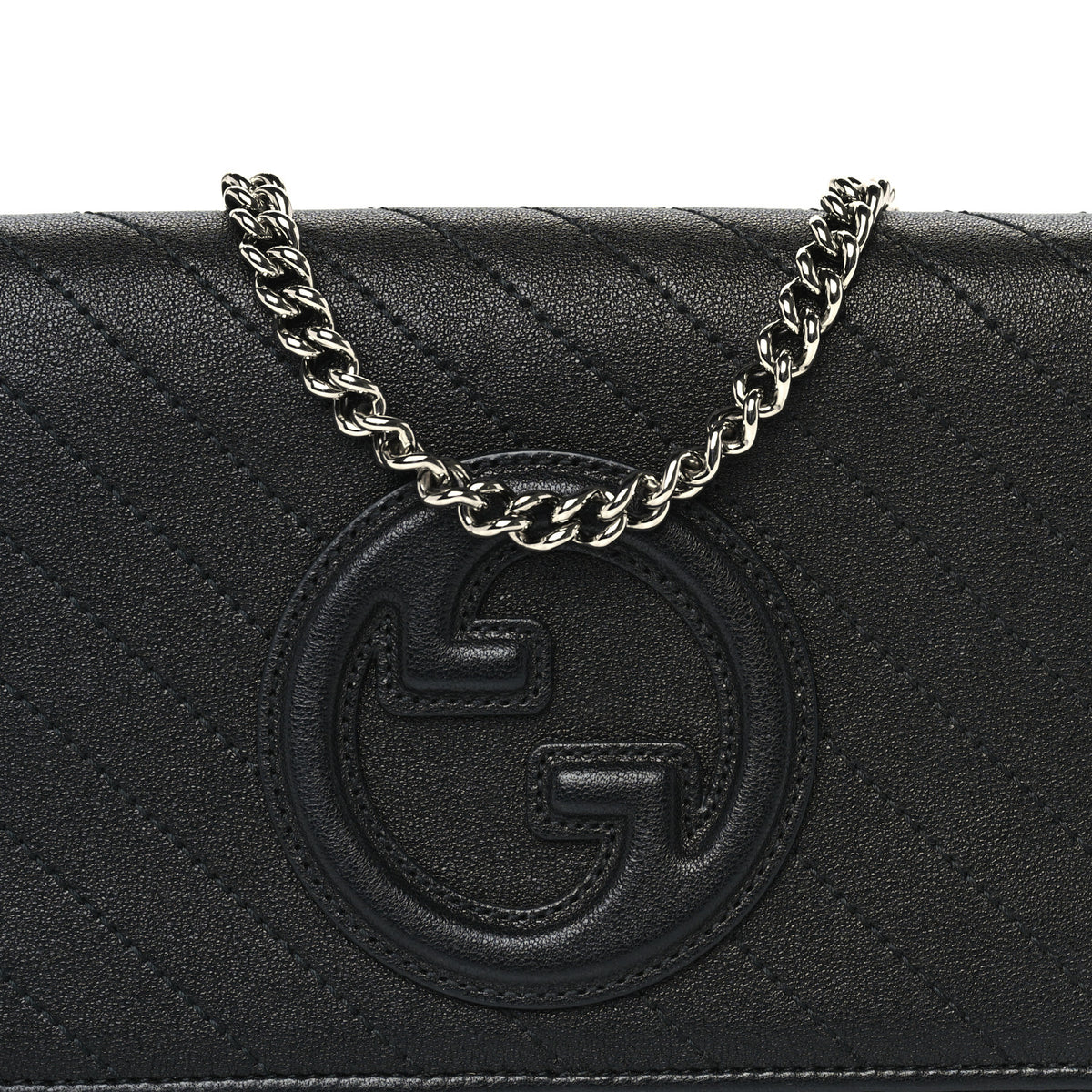 Sakai Be Green Calfskin Diagonal Stitched Blondie Wallet on Chain Black
