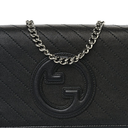 Gucci Sakai Be Green Calfskin Diagonal Stitched Blondie Wallet on Chain Black 6 of 9