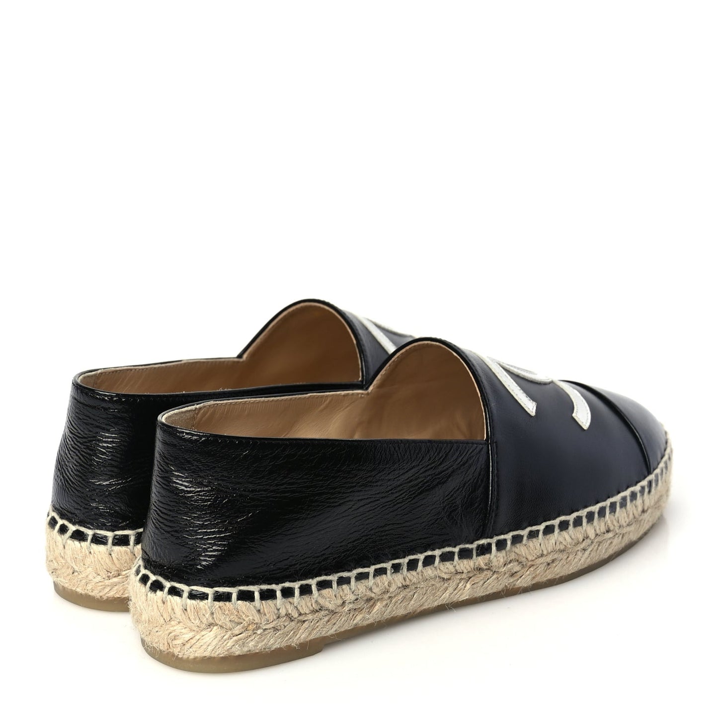 Patent Calfskin Metallic Goatskin CC Espadrilles 37 Black Silver