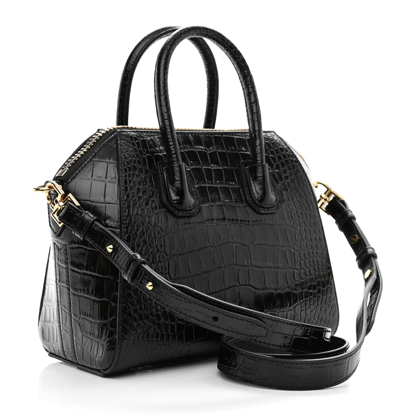 Calfskin Crocodile Embossed Mini Antigona Black