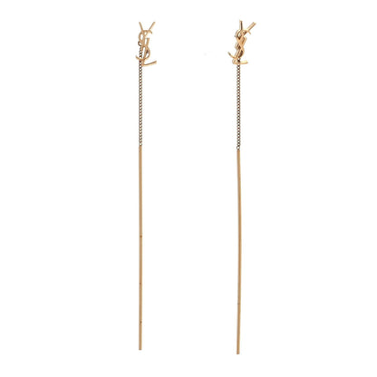 Saint Laurent Metal Monogram Pendant Threader Earrings Gold 1 of 4