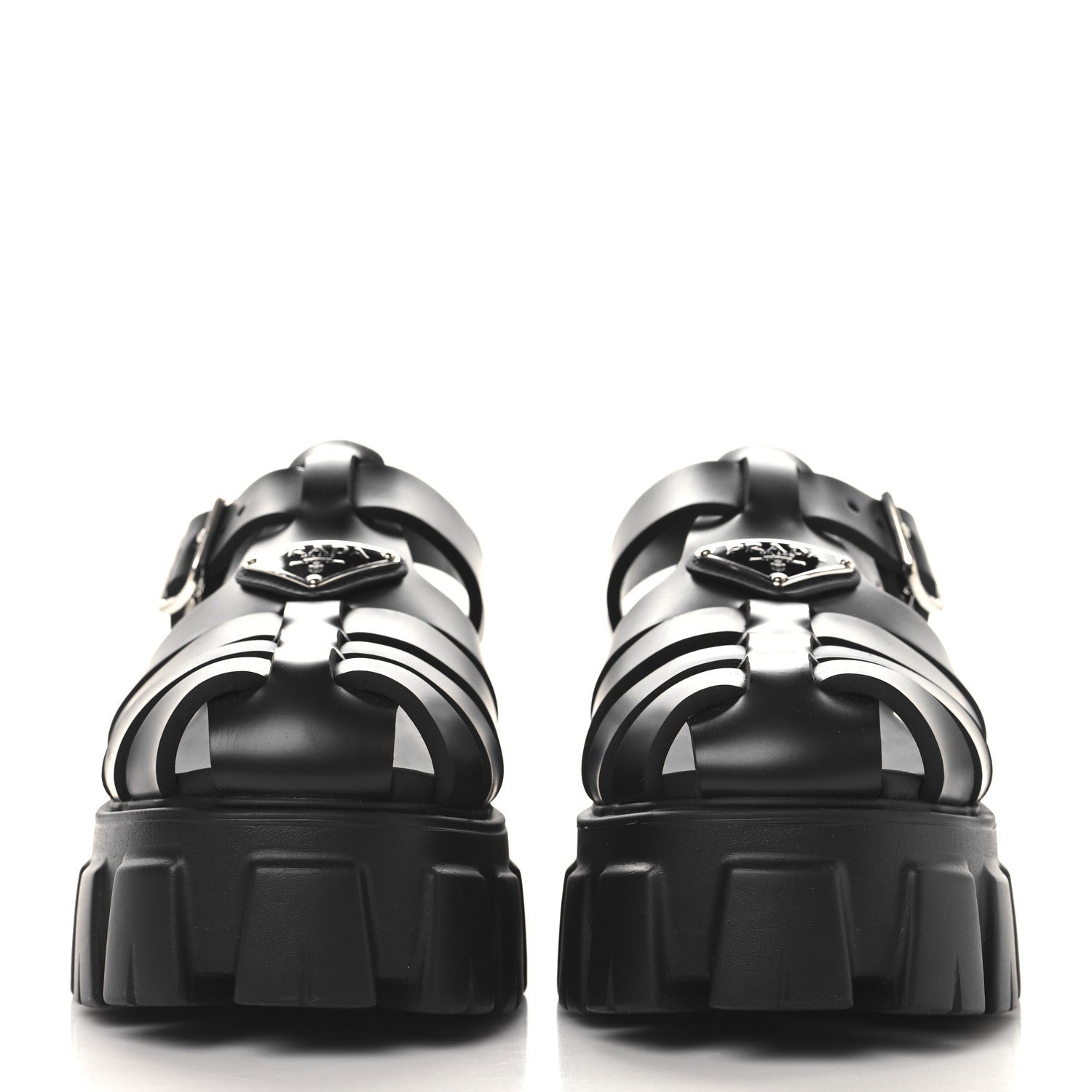 Prada Foam Rubber Triangle Logo Monolith 55mm Cage Sandals 36 Black 3 of 7