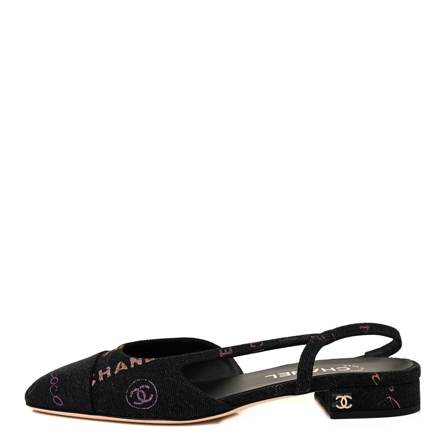 Denim Cap Toe Denim Mood Slingback Flats 39 Black Multicolor