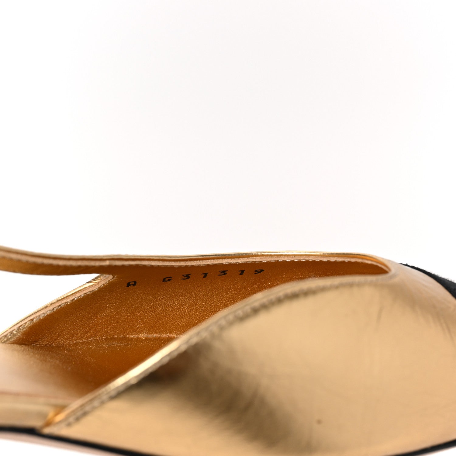 Chanel Laminated Lambskin Grosgrain Cap Toe CC Slingback Flats 36.5 Gold Black 8 of 8