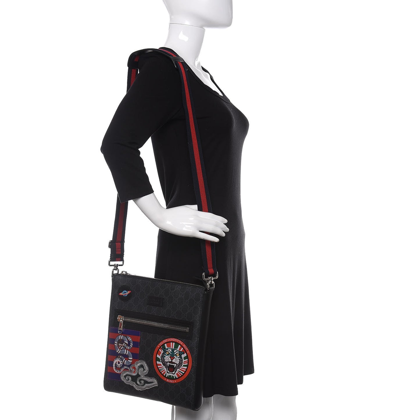 GG Supreme Monogram Night Courrier Flat Messenger Bag Black Multicolor