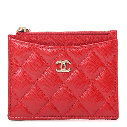 Chanel Caviar Quilted CC Zip Card Holder Red 1 of 8