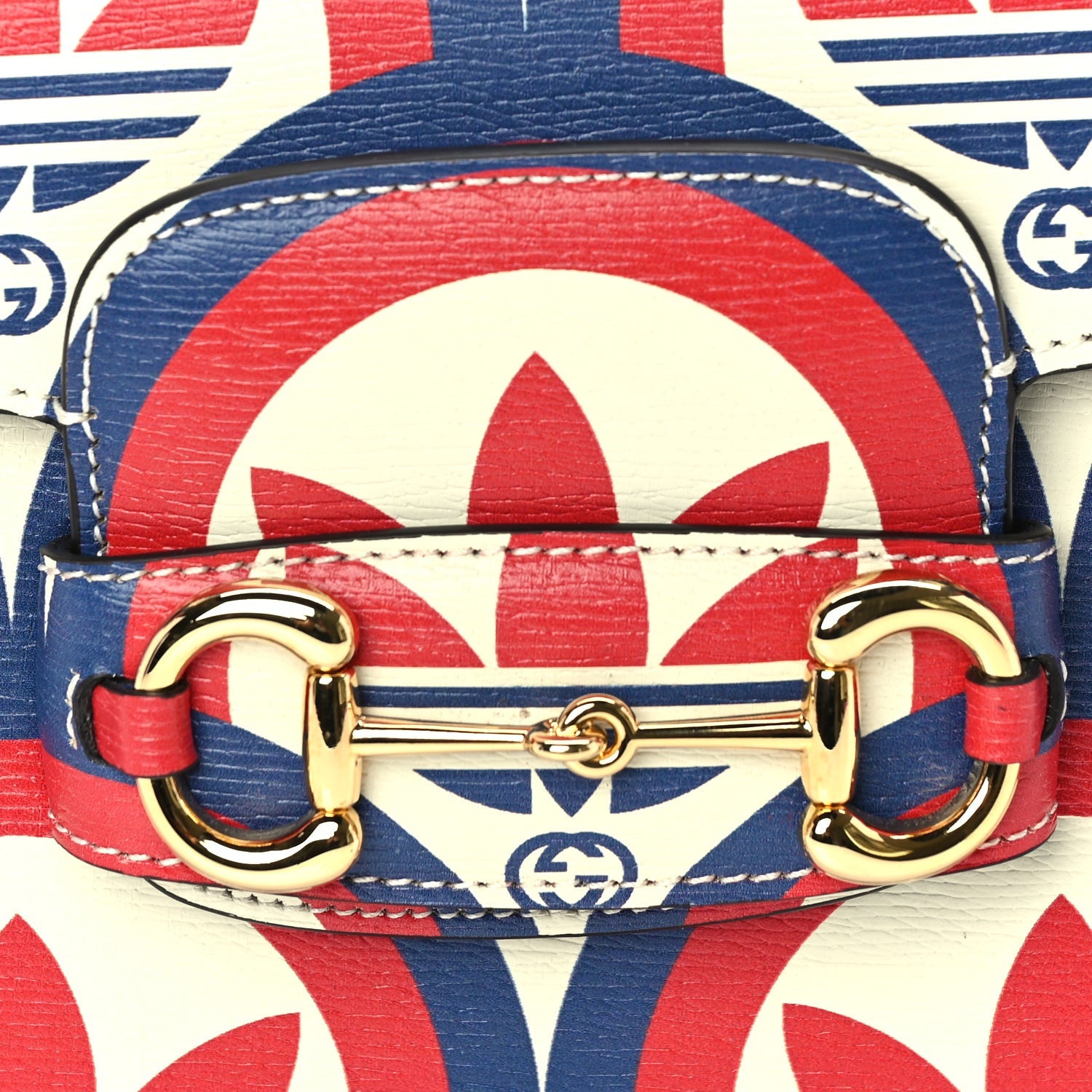 Gucci X ADIDAS Shangai Calfskin Web Trefoil Interlocking G Small Horsebit 1955 Shoulder Bag Red White Blue 6 of 8