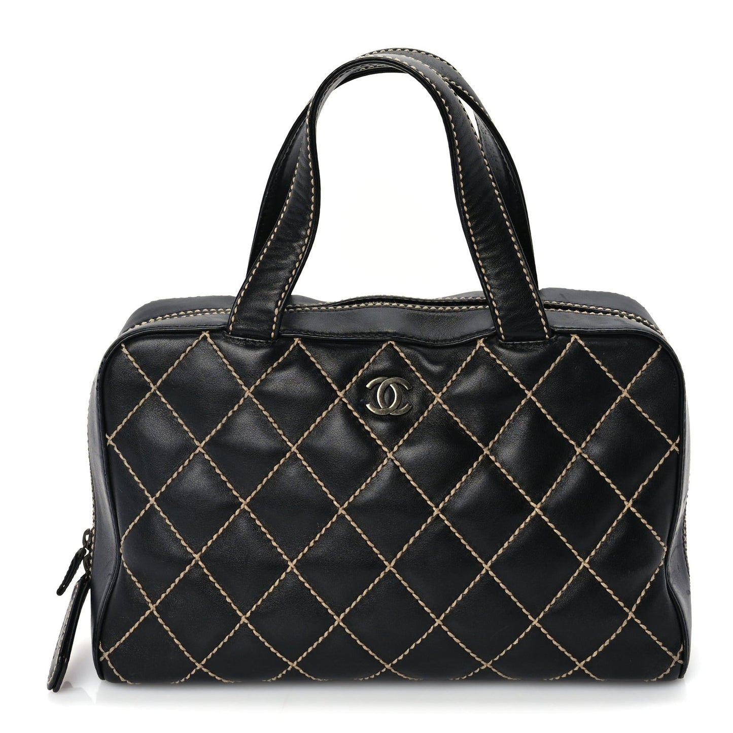 Calfskin Wild Stitch Top Handle Bag Black