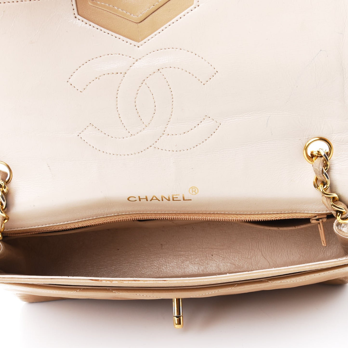 Lambskin Quilted Small Single Flap Beige