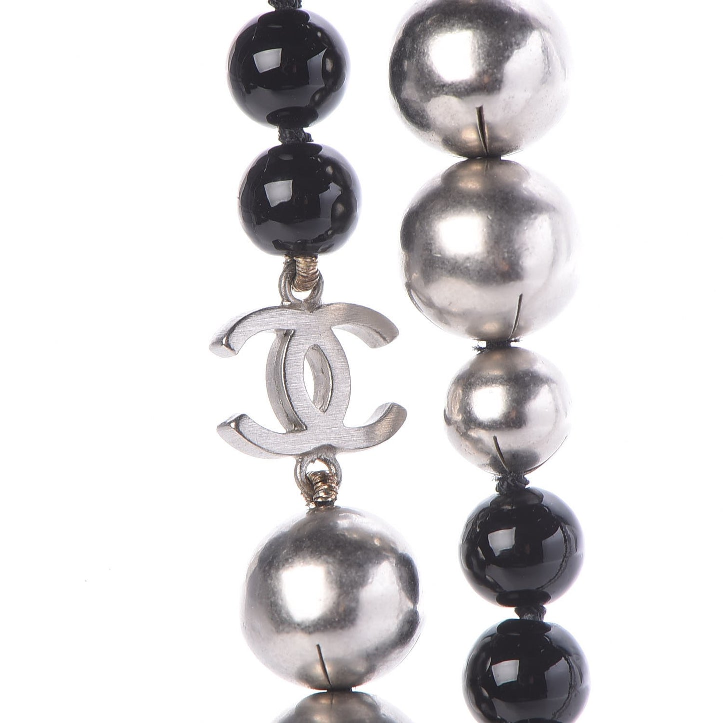 Pearl Beaded CC Long Necklace Black
