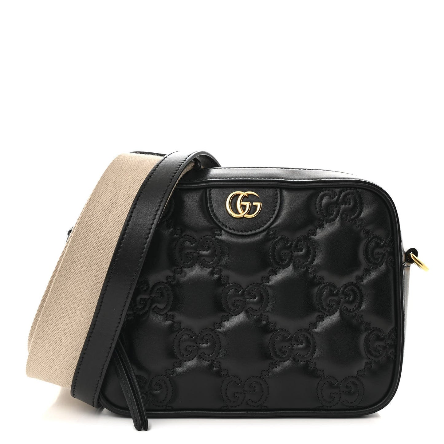 Calfskin GG Matelasse Shoulder Bag Black Natural
