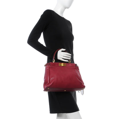Fendi Vitello Saddle Medium Peekaboo Iconic Satchel Melograno Ciliegia 2 of 11
