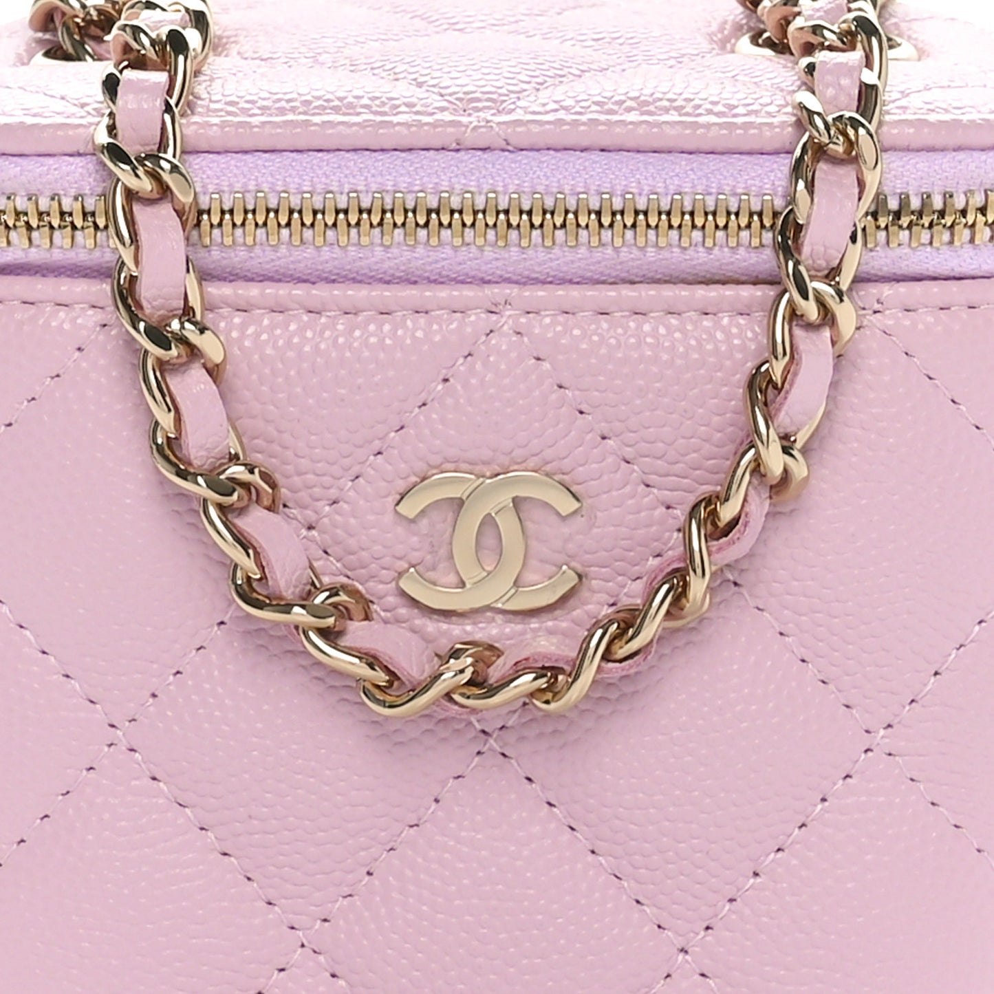Caviar Quilted Mini Vanity Case With Chain Light Pink