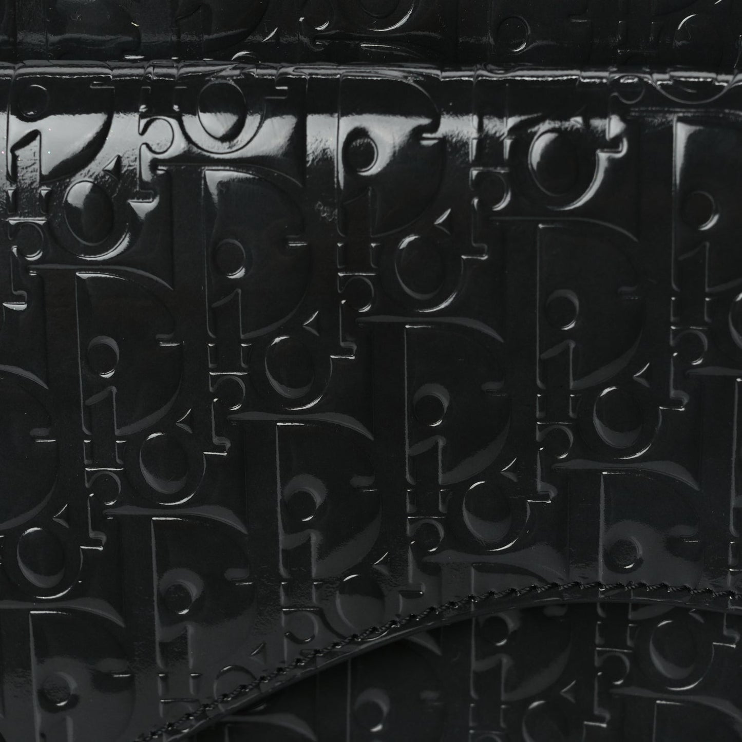 Patent Oblique Embossed Saddle Boxy Bag Black