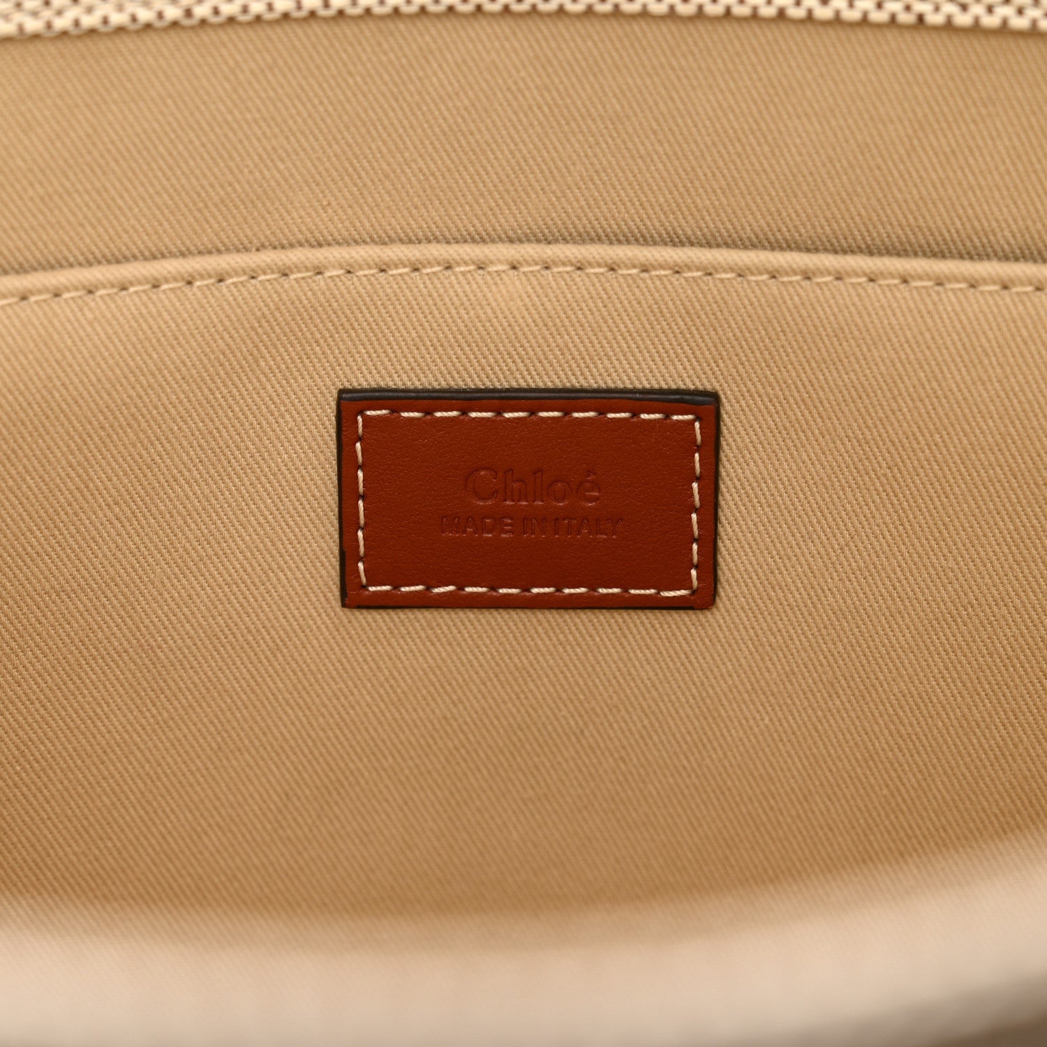 Chloe Cotton Calfskin Medium Woody Ribbon Tote White Brown 6 of 6