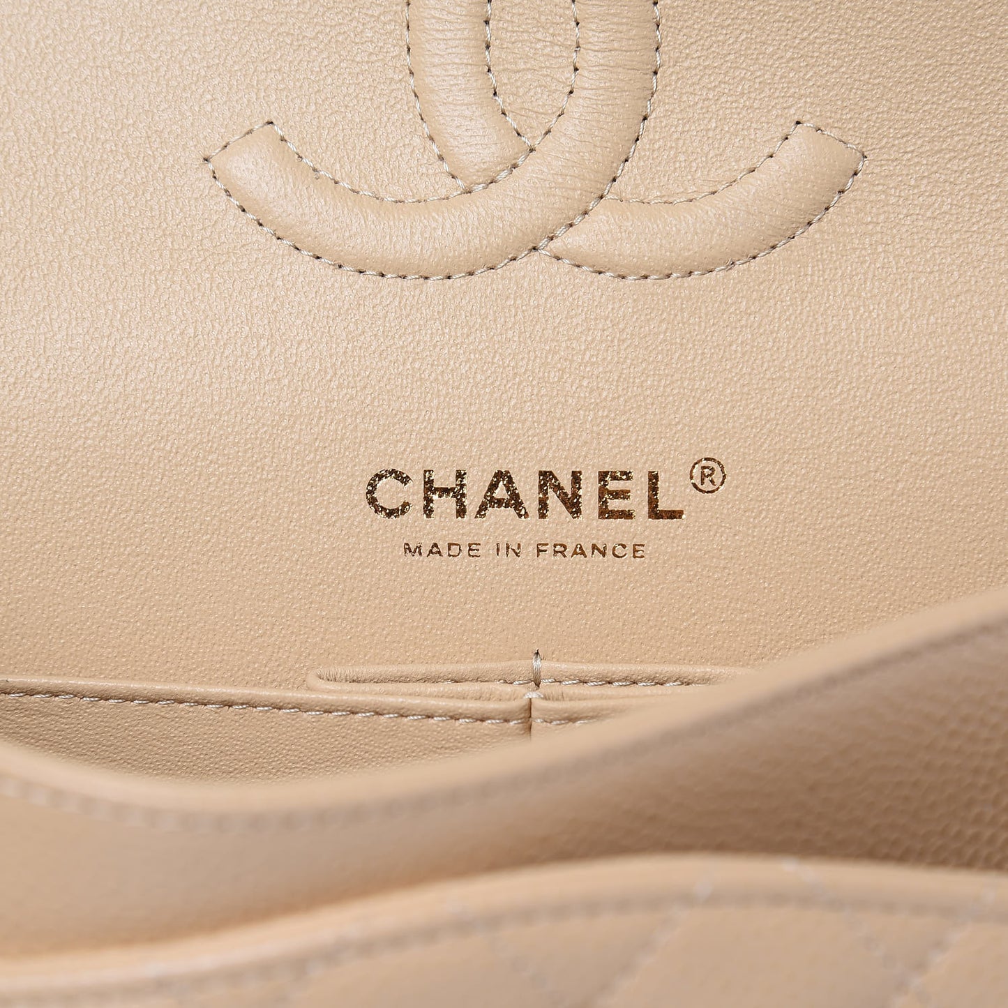 Caviar Quilted Medium Double Flap Beige