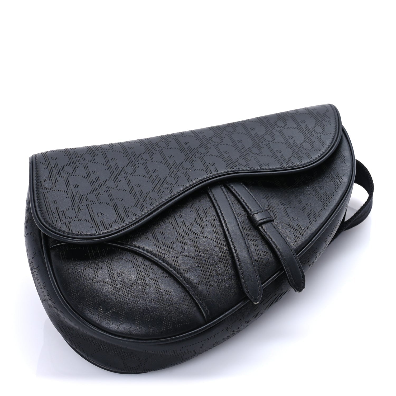 Christian Dior Calfskin Perforated Oblique Galaxy Mens Saddle Bag  Black 3 of 7