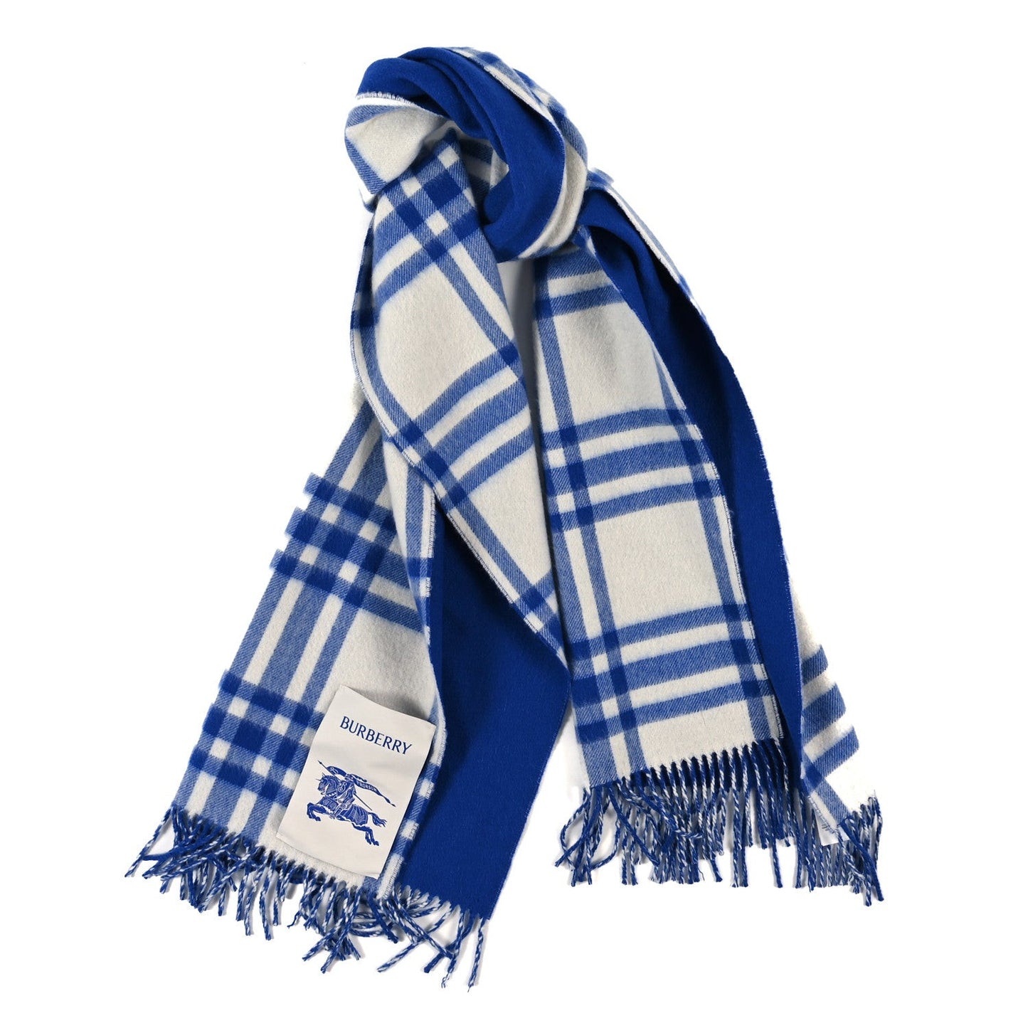 Cashmere Reversible Giant Check Fringe Scarf Knight