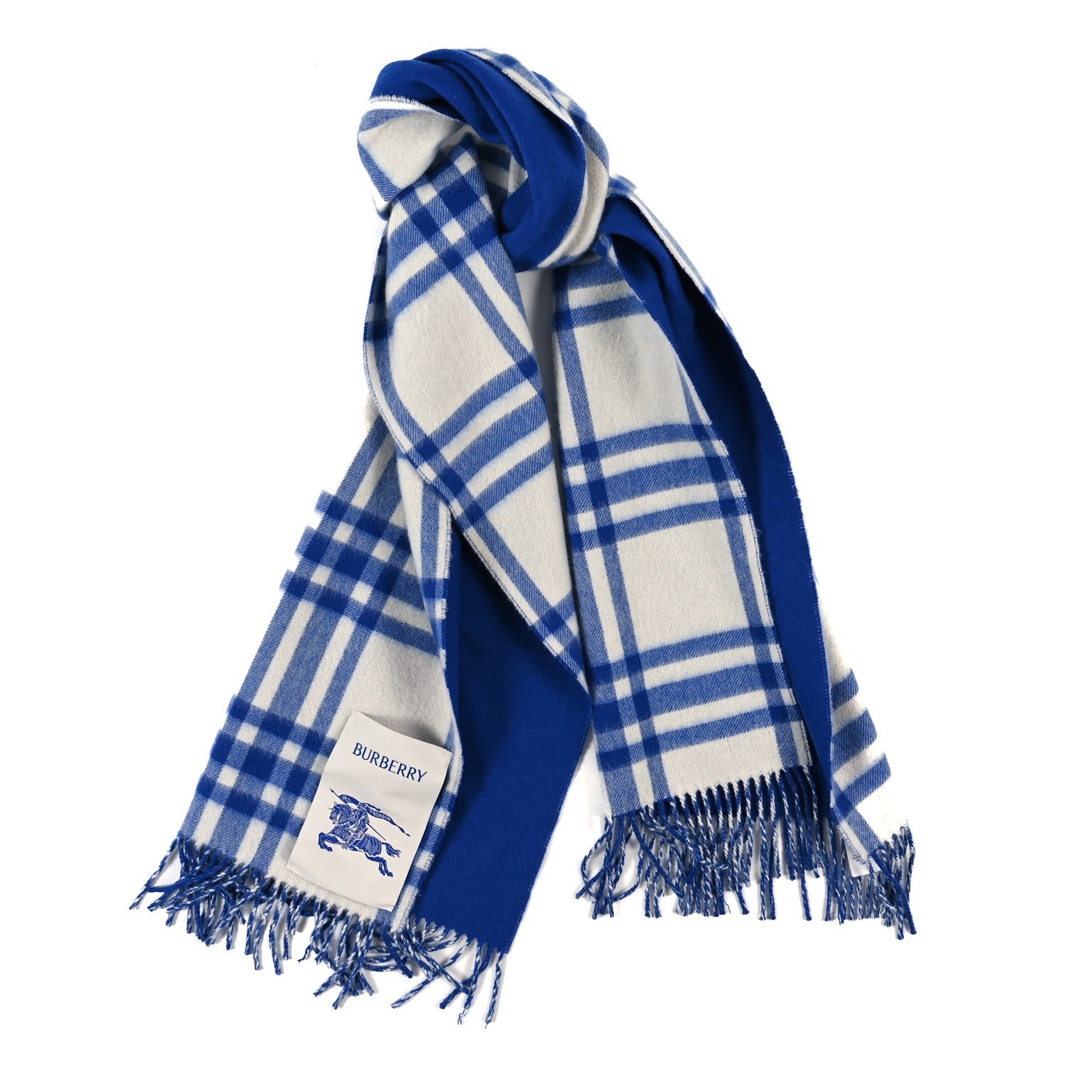 Burberry Cashmere Reversible Giant Check Fringe Scarf Knight 1 of 4