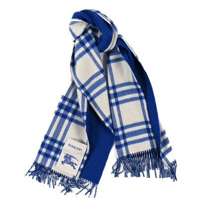 Burberry Cashmere Reversible Giant Check Fringe Scarf Knight 1 of 4