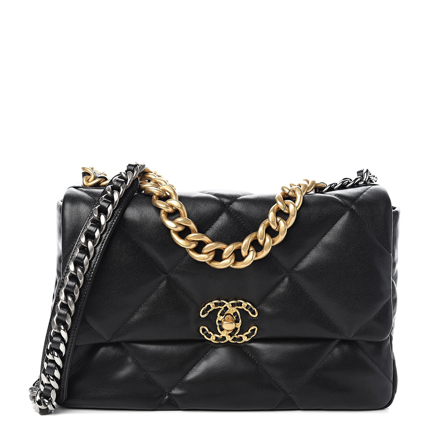 Goatskin Quilted Large Chanel 19 Flap Black