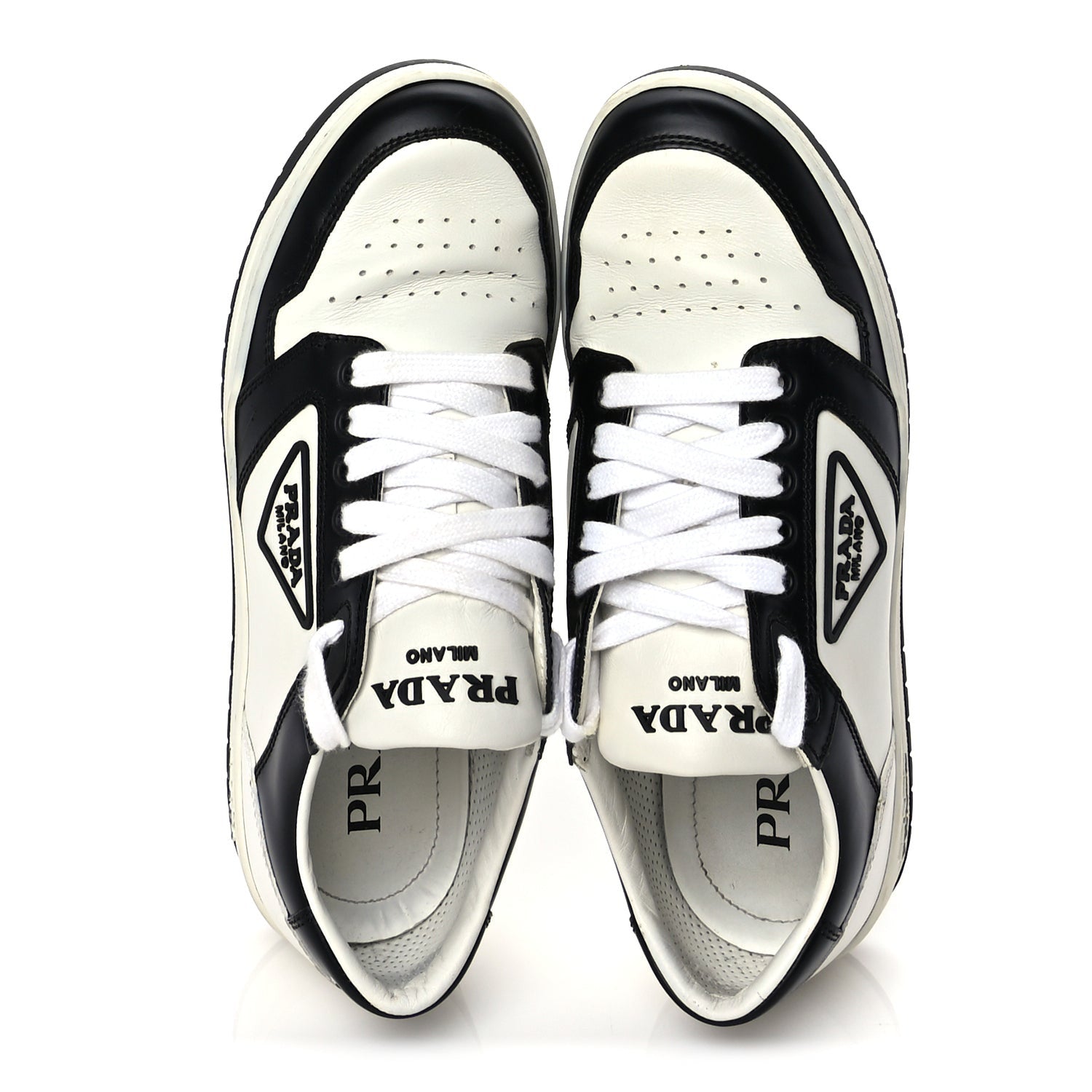 Prada Vitello Sport Spazzolato Rois Triangle Logo Womens Downtown Low Top 30mm Sneakers 38 White Black 5 of 8
