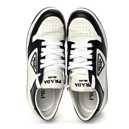 Prada Vitello Sport Spazzolato Rois Triangle Logo Womens Downtown Low Top 30mm Sneakers 38 White Black 5 of 8
