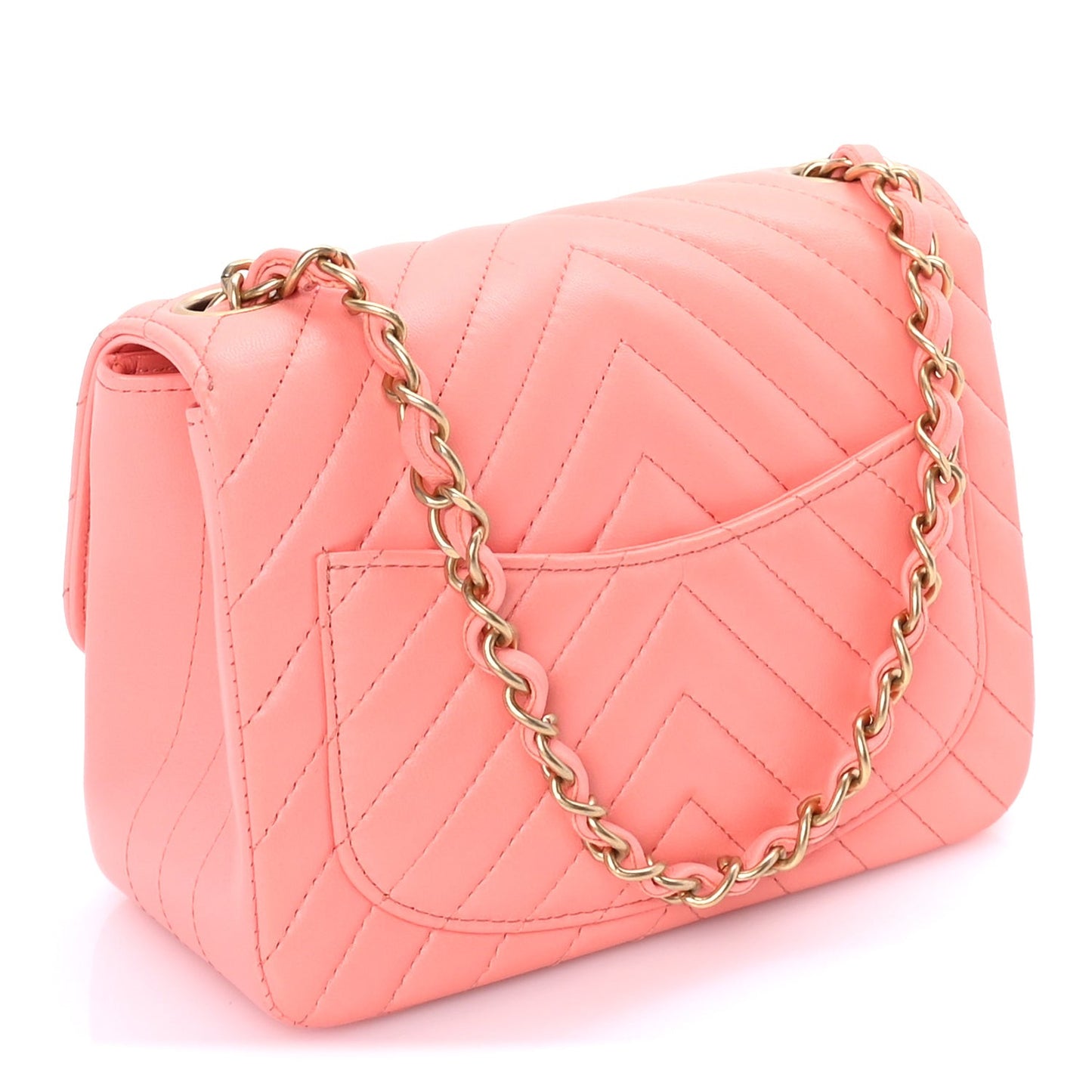 Lambskin Chevron Quilted Mini Square Flap  Pink