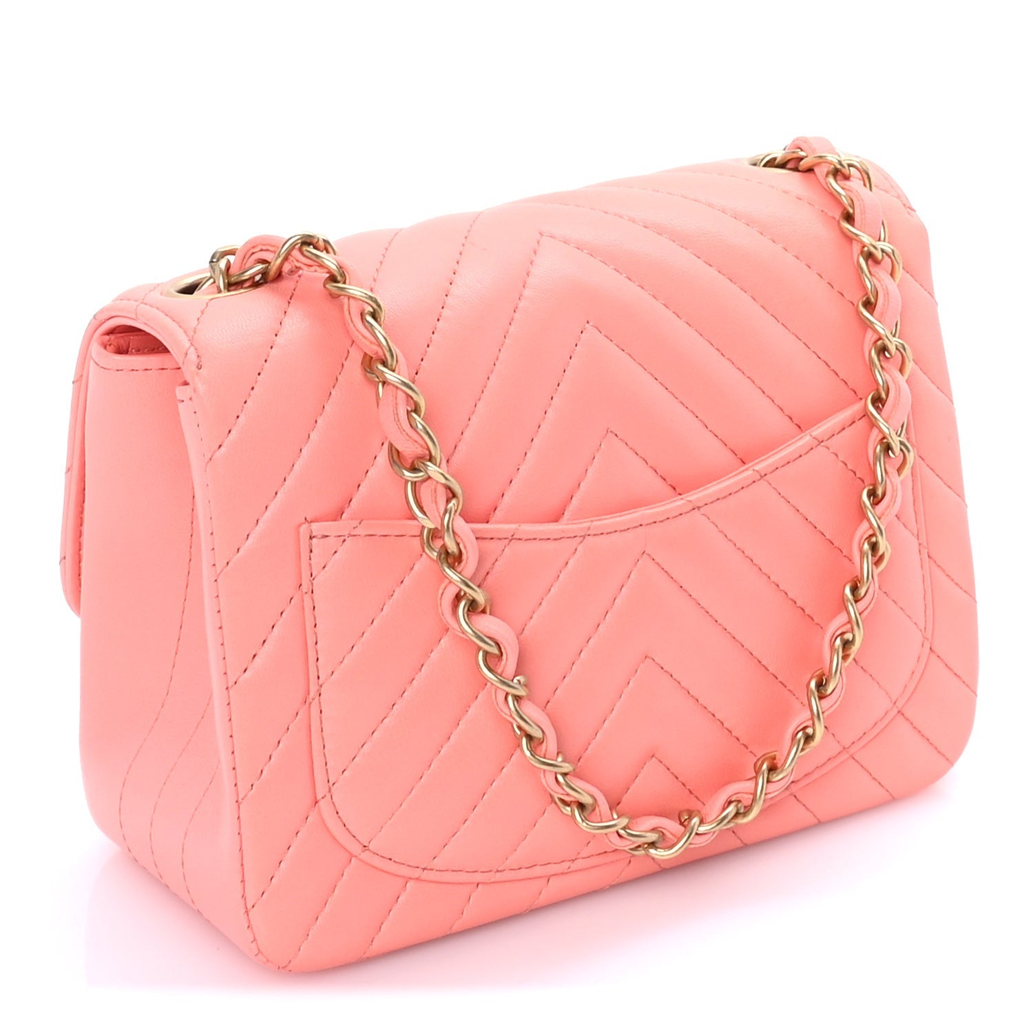 Chanel Lambskin Chevron Quilted Mini Square Flap  Pink 2 of 9