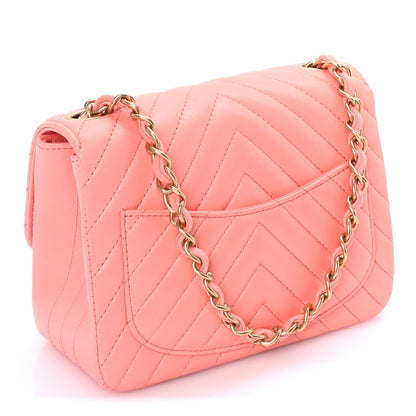 Chanel Lambskin Chevron Quilted Mini Square Flap  Pink 2 of 9