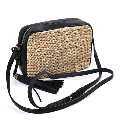 Saint Laurent Raffia Canvas Monogram Lou Camera Bag Beige Black 2 of 7