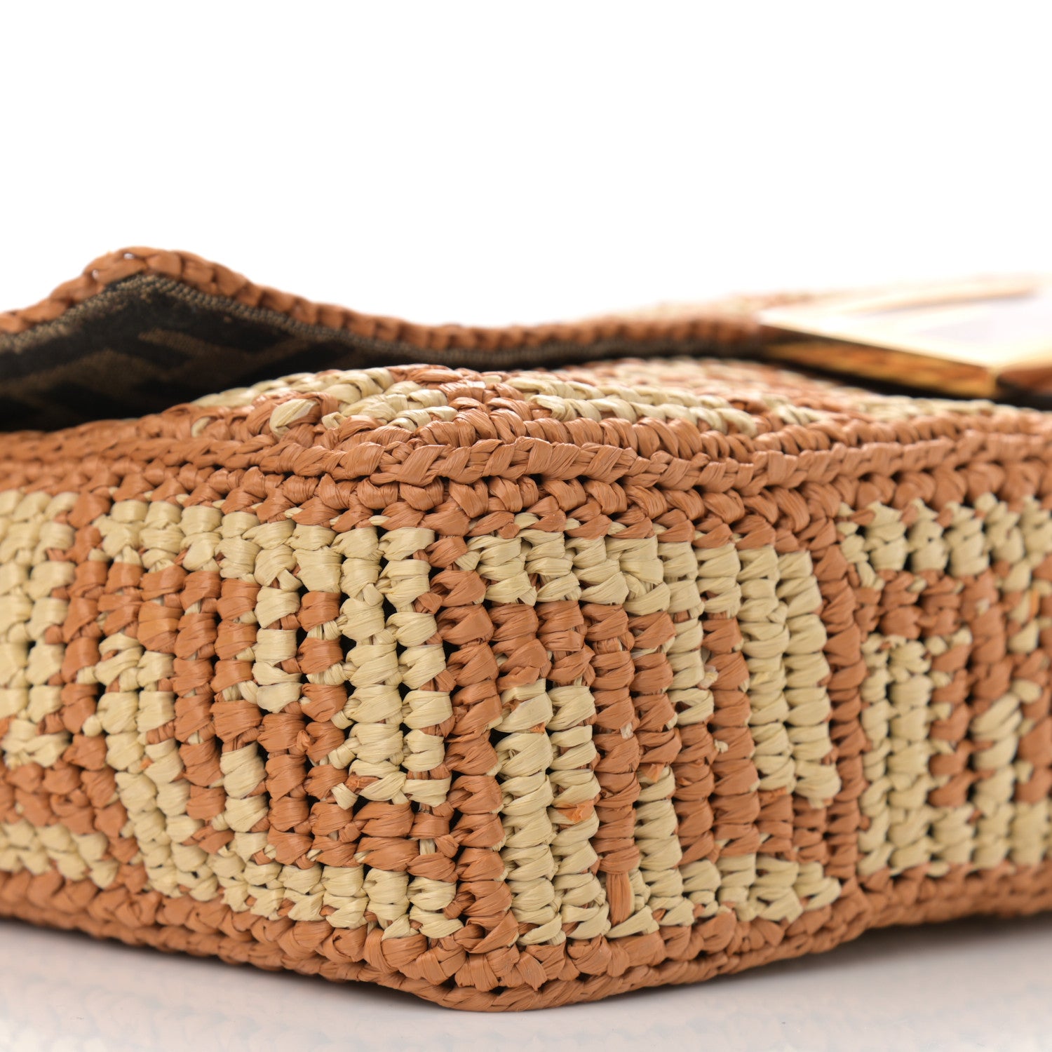 Fendi Raffia Vitello Seta FF Woven Large Baguette Brick Natural 5 of 10