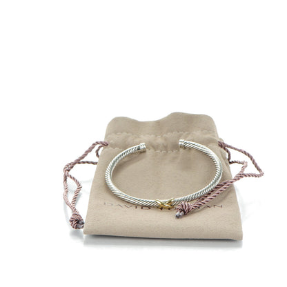 David Yurman Sterling Silver 18K Yellow Gold 4mm X Station Cable Bracelet 5 of 5