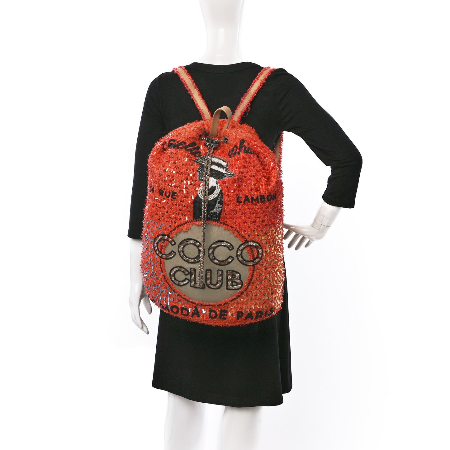 Tweed Sequins Embroidered Cubano Trip Backpack Orange Coral