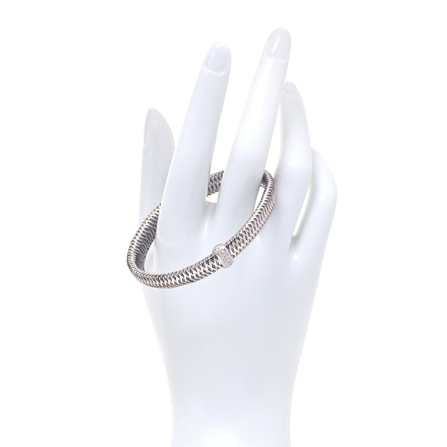 Roberto Coin 18K White Gold Diamond Medium Primavera Bangle Bracelet 2 of 4