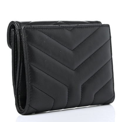 Saint Laurent Lambskin Y Quilted Monogram Compact Loulou Wallet Black 2 of 4