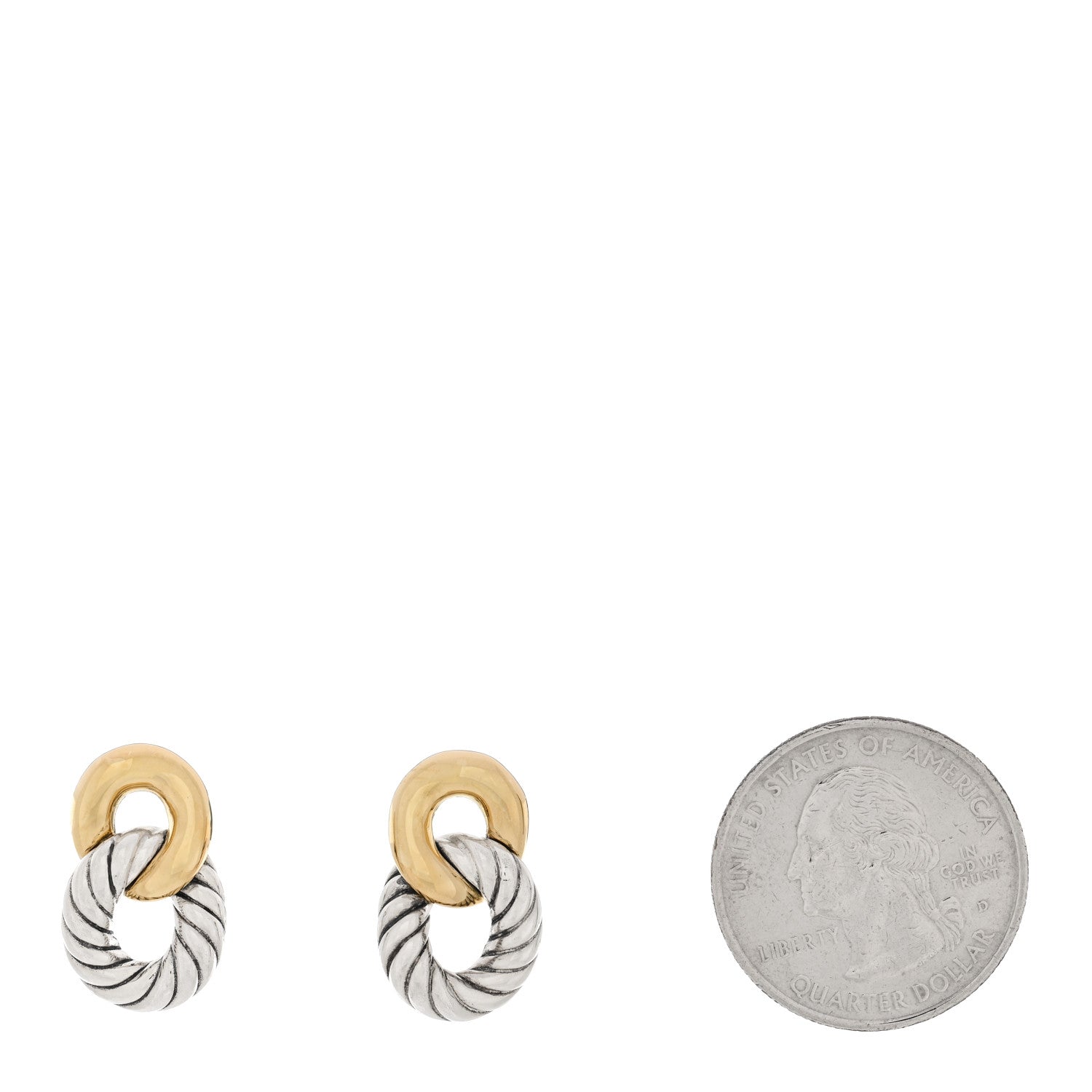 David Yurman Sterling Silver 18K Yellow Gold Belmont Curb Link Drop Earrings 2 of 4