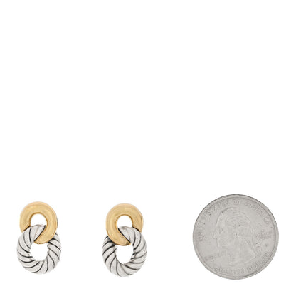 David Yurman Sterling Silver 18K Yellow Gold Belmont Curb Link Drop Earrings 2 of 4