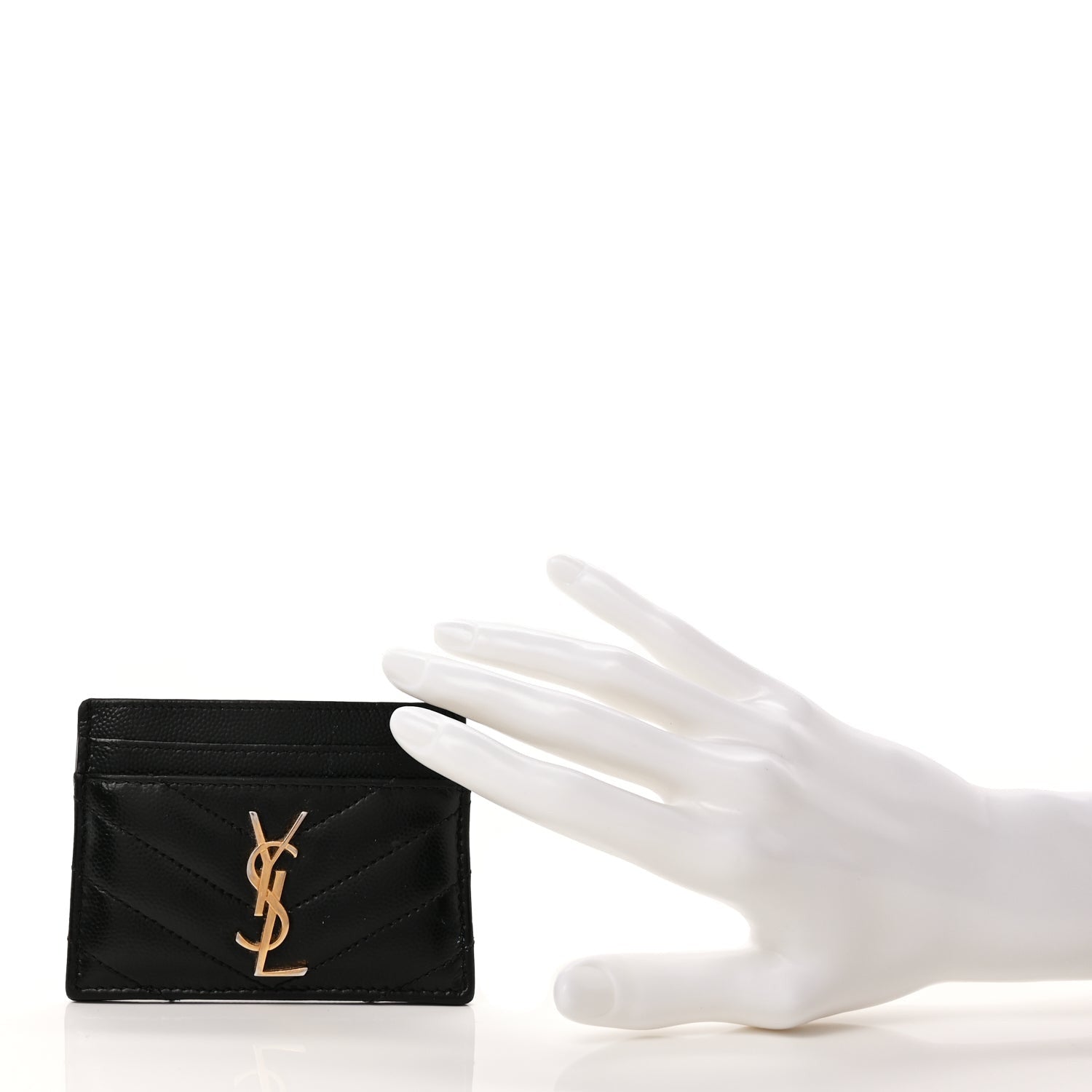 Saint Laurent Grain De Poudre Matelasse Chevron Monogram Credit Card Case  Black 2 of 7