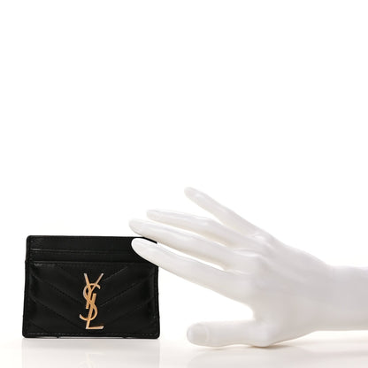 Saint Laurent Grain De Poudre Matelasse Chevron Monogram Credit Card Case  Black 2 of 7