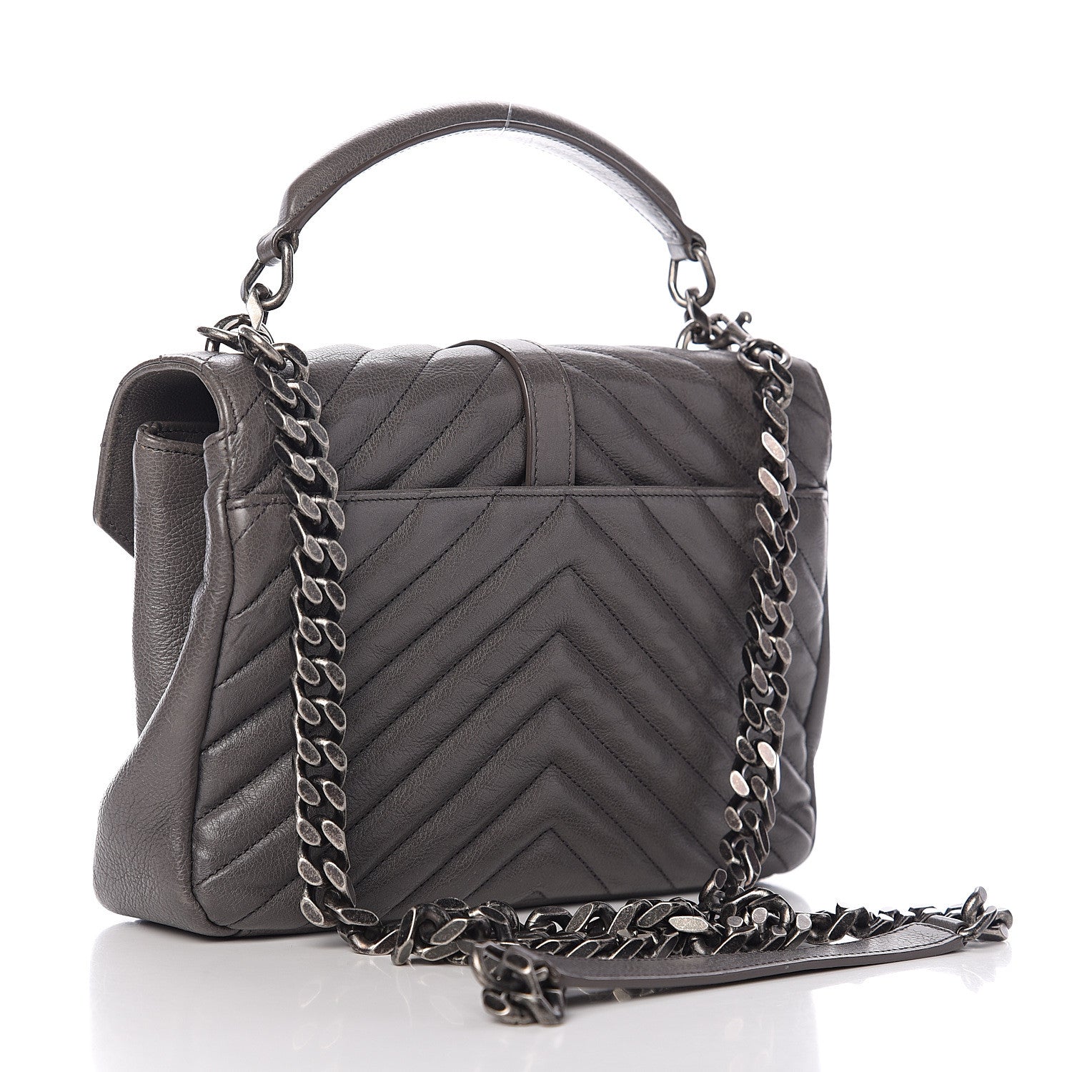Saint Laurent Sheepskin Matelasse Chevron Monogram Medium College Bag Light Coal 2 of 10