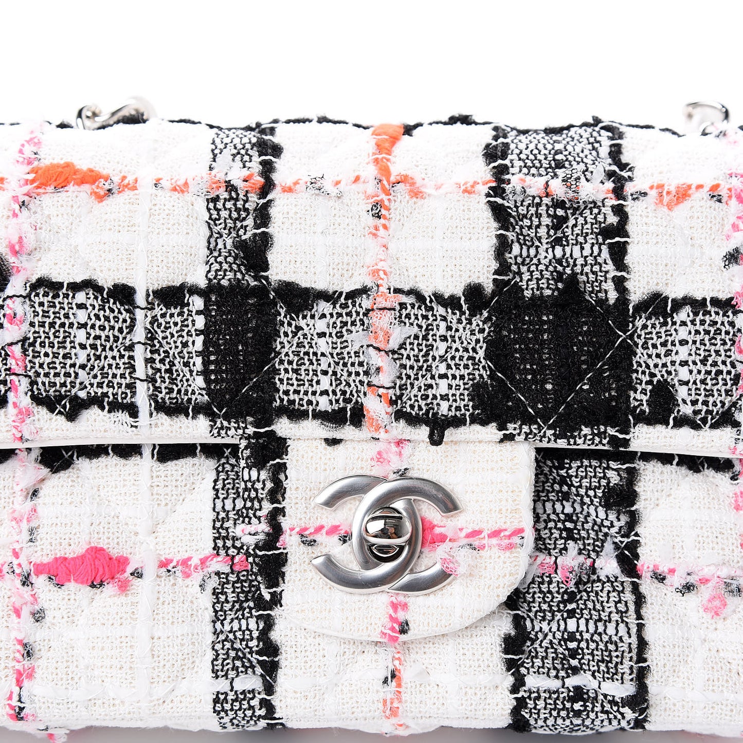 Tweed Quilted Mini Rectangular Flap Black White Pink