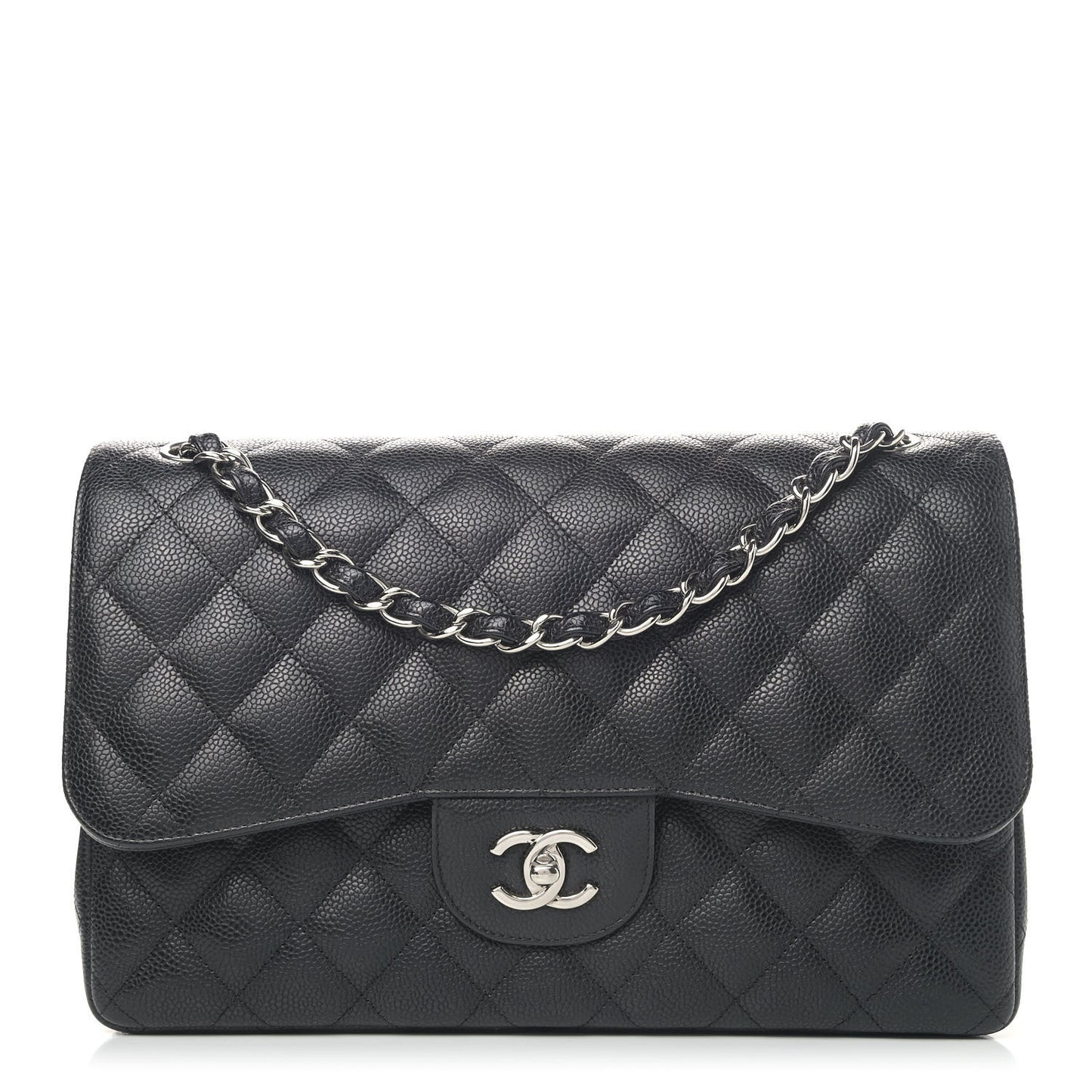 Caviar Quilted Jumbo Double Flap Black