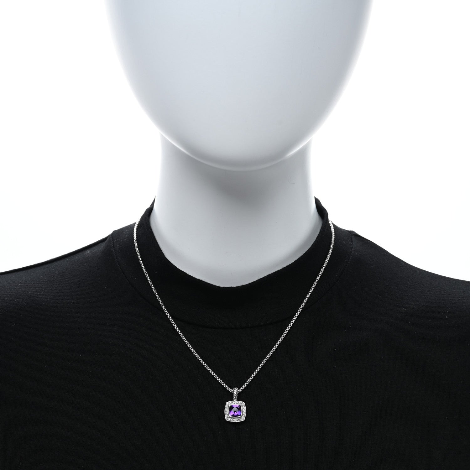 David Yurman Sterling Silver Diamond Amethyst 7mm Petite Albion Pendant Necklace 2 of 4