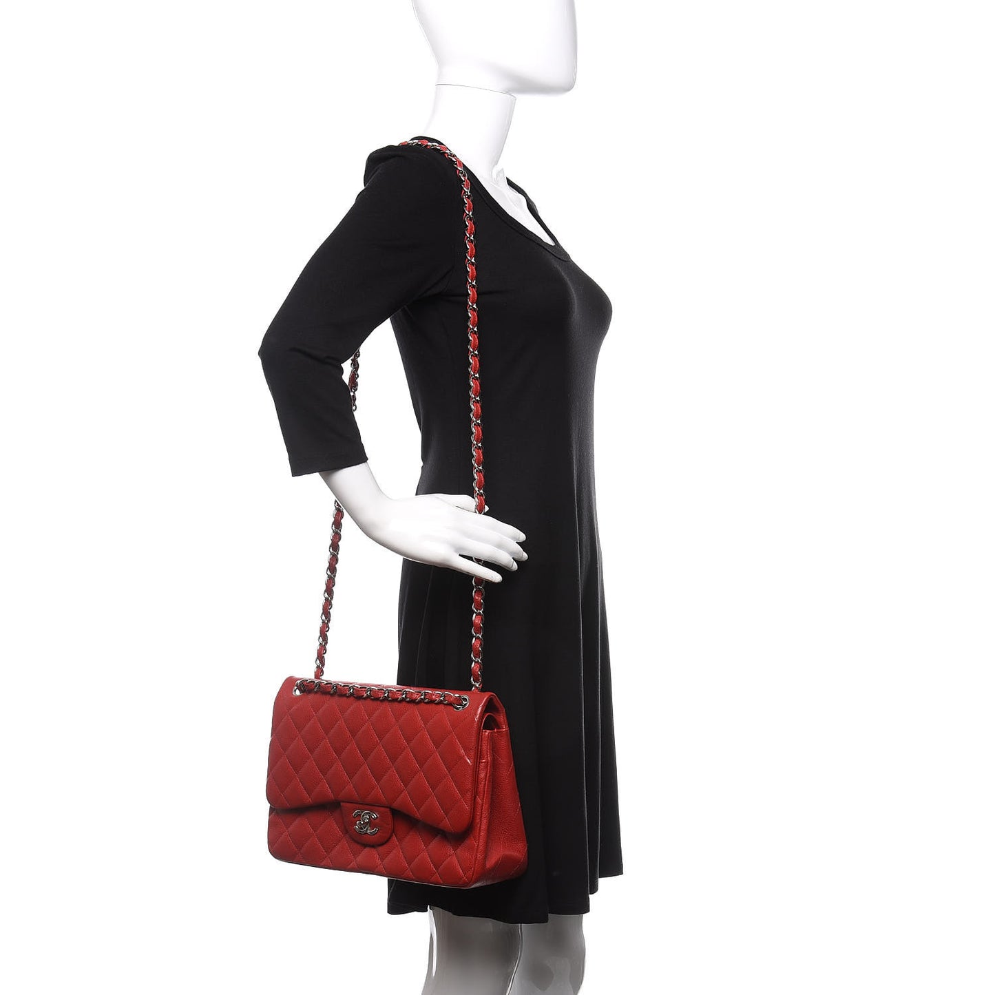 Caviar Quilted Jumbo Double Flap Red